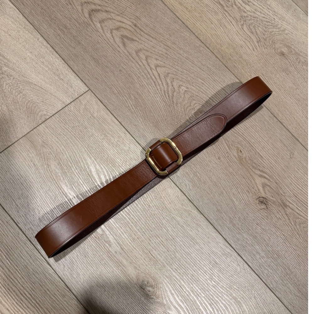 Lauren Ralph Lauren Brown Leather Belt Gold LRL Logo Buckle Equestrian Classic L